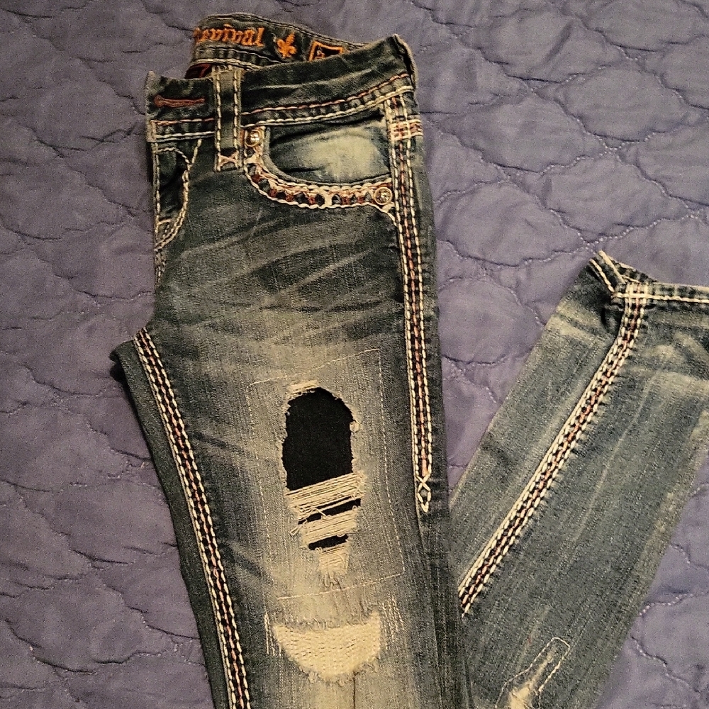 Rock Revival Blue Distressed Skinny Jeans
